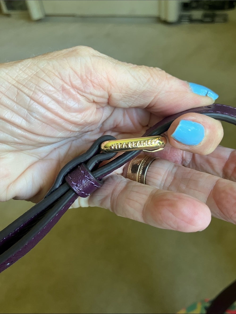 Vera Bradley Quilted Leather Stella Satchel in Aubergine, eggplant gold hardware - Picture 8 of 14